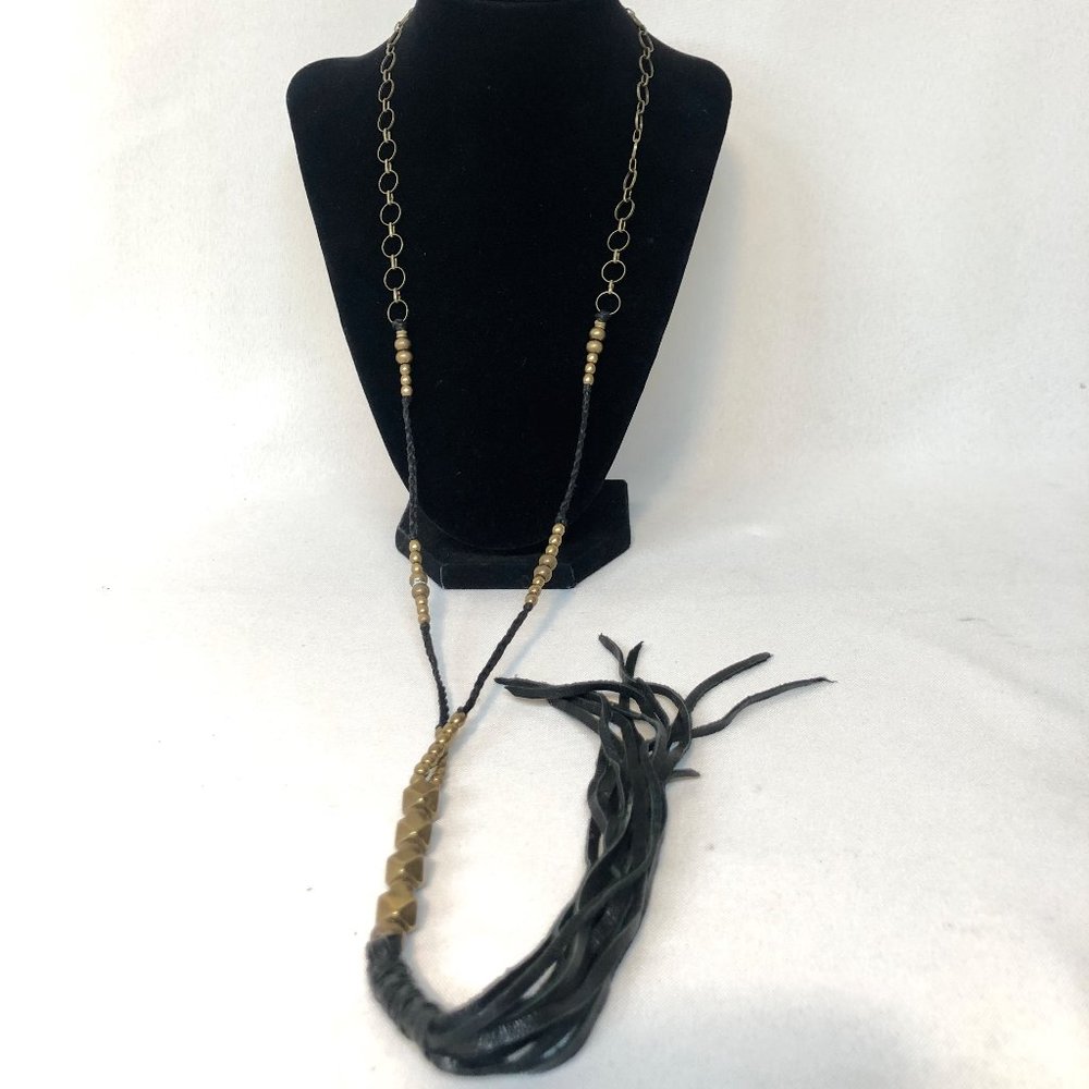 FAB Brass + leather long necklace, AMAZING!!!